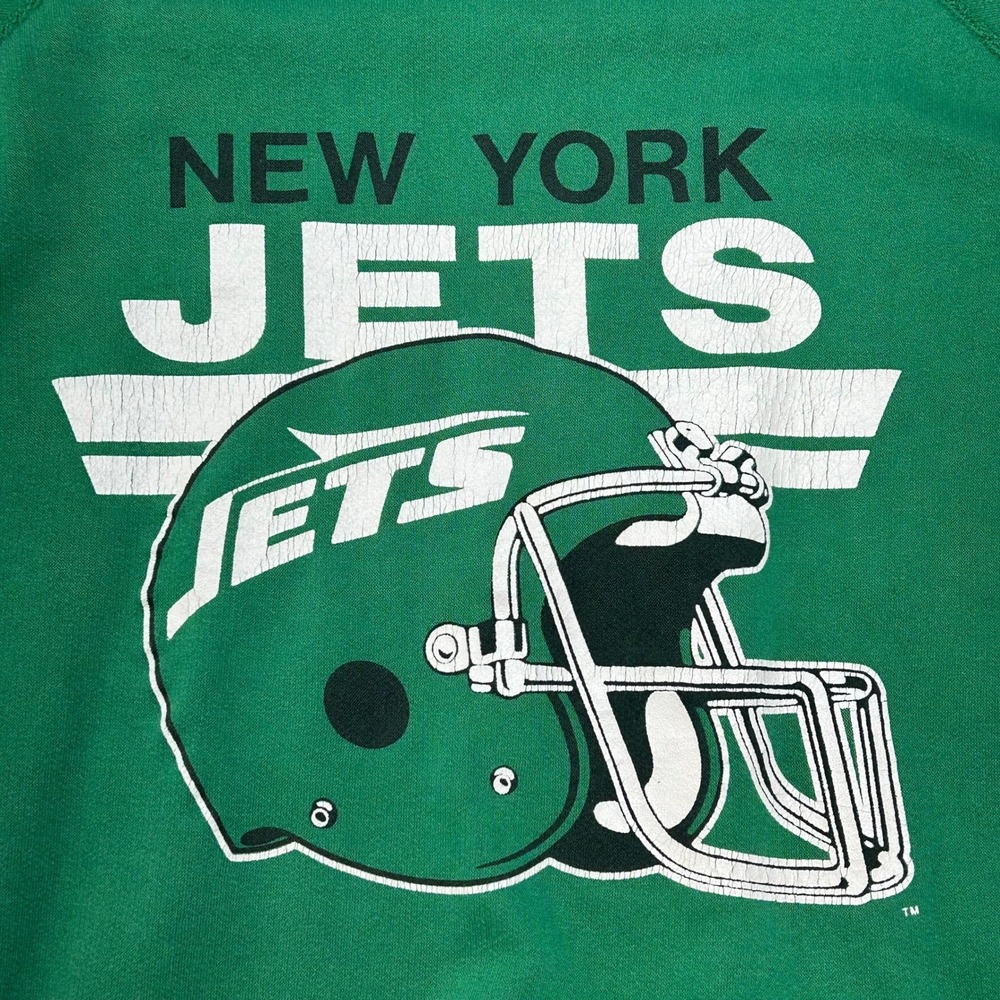 80s Vintage New York Jets Sweatshirt Mens Large Pullover Crewneck Helmet Graphic - Picture 2 of 7